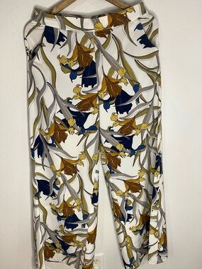 Forever 21 Cream Floral Pants with Navy & Mustard Accents